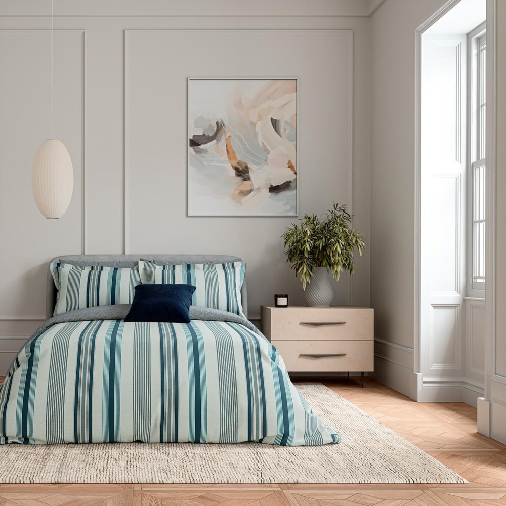 Oren Stripe Bedding Set by Bedeck of Belfast in Teal Blue